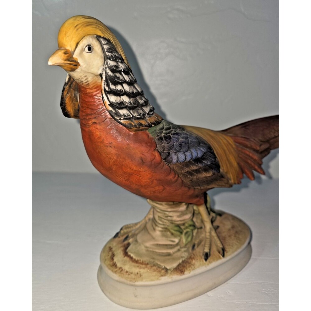 Vintage Golden Pheasant Statue Figurine Hand Painted Bird Game Andrea